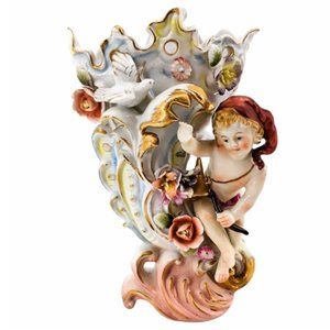 Capodimonte Painted Porcelain Cupid Art Vase | Vintage